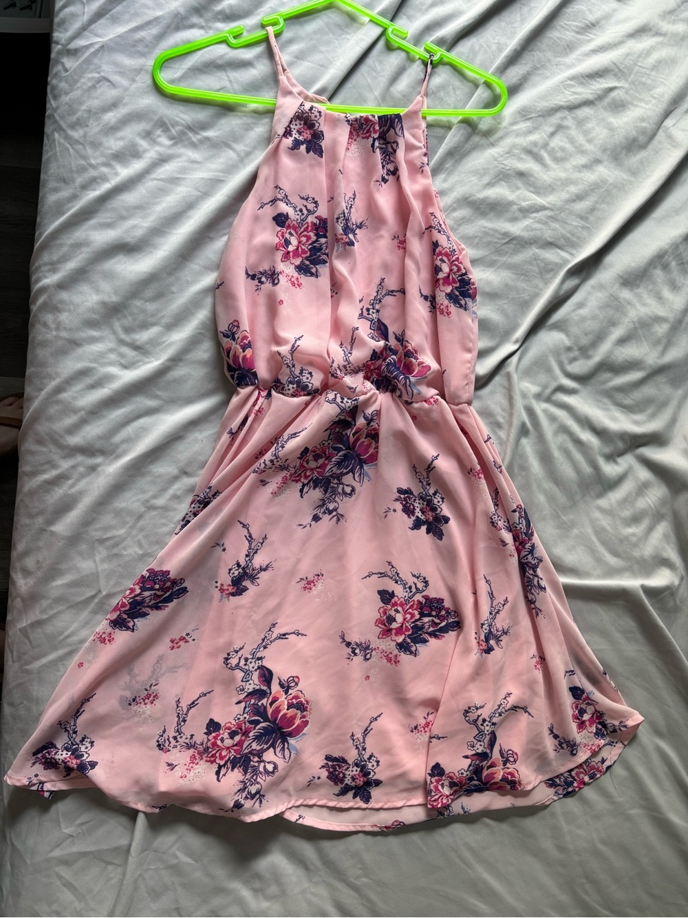 Blue Rain Pink Floral Halter Casual Dress